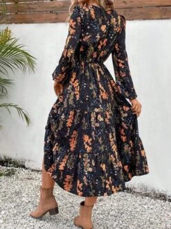 Abstract V Neck Loose Casual Dress With No -Zolucky Sales Store d34b71e454b5d051b442c1efed2b355b