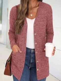 Pocket Stitching Casual Plain Jersey Kimono -Zolucky Sales Store d3e6bd4b3fd3253e5680ce17afaf59ac