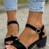 Rhinestone Black Chunky Heel Dancing Sandals