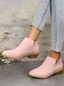 British Style Pointed Toe Casual Back Zip Low Heel Chunky Heel Booties -Zolucky Sales Store d481f494c27c63afd425f4e364dac2a3