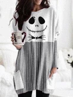 Halloween Skull Comfortable Loose And Casual Dress