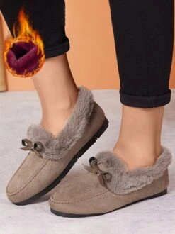 Winter Casual Non-Slip Furry Lined Flat Peas Shoes -Zolucky Sales Store d49aeaf57cab2b6ae4d655660d27be71