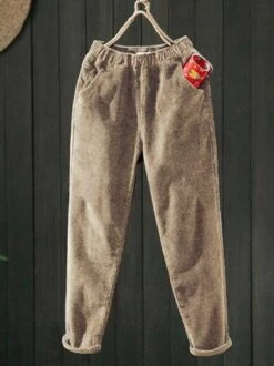 Corduroy Winter Fleece Plain Corduroy Casual Elastic Band H-Line Straight Long Pants With Pockets -Zolucky Sales Store d4c5a5905be87587aed2869fea966a68