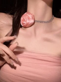 Romantic Satin Rose Rhinestone Choker -Zolucky Sales Store d5002262abd93e9a110d5da003800da5