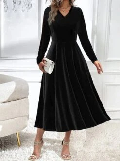 Casual Velvet V Neck Christmas Dress -Zolucky Sales Store d538ab3651a35aa81cd76ad33681a1fb
