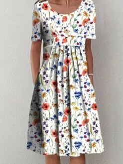 Casual Loosen Short Sleeve Floral Dress