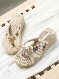 Women Multicolor Braided Beach Flip-Flops -Zolucky Sales Store d57d70a4df207e07bafe7342ef520711
