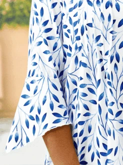 Plus Size Casual V Neck Leaf Loose Three Quarter Top -Zolucky Sales Store d59d3d4a3292ddecb9e8d67965df090c