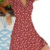 Women Floral Slim Pullover Short Sleeve Summer Dress Boho Dress