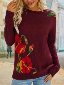 Floral Long Sleeve Sweater -Zolucky Sales Store d5d730d4a38ff810309297f2904ca80f