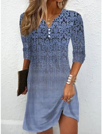 Ethnic Daily Casual Loose V Neck A-Line Long Sleeve Short Dress 1 Ethnic Daily Casual Loose V Neck A-Line Long Sleeve Short Dress