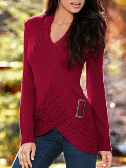 Cross Neck Casual Loose Plain Sweater