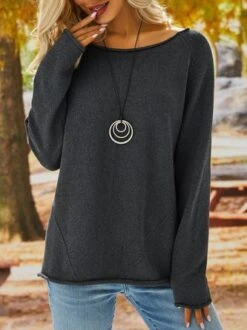 Solid Casual Shift Knitted Sweater -Zolucky Sales Store d65eca050ad9531d65885f9c48b0b8c4