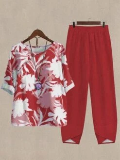 Casual Leaf Asymmetrical Collar Two-Piece Set -Zolucky Sales Store d65f41bcd0f2c46ca3d2aedecb5956b6