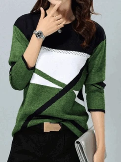 Daily Casual Geometric Cotton Blends Crew Neck Long Sleeve T-shirt -Zolucky Sales Store d665d6657776a26a73724b929bc8565a