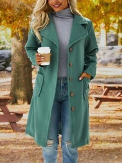 Solid Long Sleeve Cotton-Blend Overcoat 37 Solid Long Sleeve Cotton-Blend Overcoat -Zolucky Sales Store d6e33ebe7bb5ecb67b000f679a556a9c