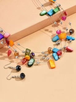 Boho Multicolor Beads Layered Necklace Earrings Set -Zolucky Sales Store d73641101f6cc63109ecec00aae61363