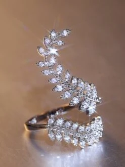 Sparkling Rhinestone Leaf Adjustable Ring