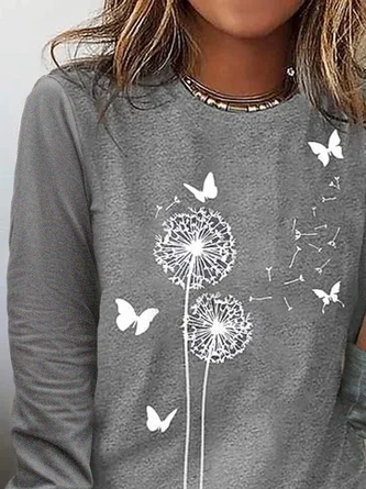 Plus Size Cotton-Blend Dandelion Crew Neck Casual T-Shirt 2 Plus Size Cotton-Blend Dandelion Crew Neck Casual T-Shirt - Image 2