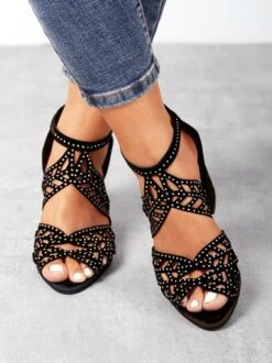 Ladies Elegant Cutout Open Toe Block Heel Sandals -Zolucky Sales Store d7c24d123b89383c0382ef71740c9952