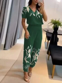 V Neck Casual Floral Pattern Two-Piece Set -Zolucky Sales Store d8274c41d6958041ba98c217da6df078