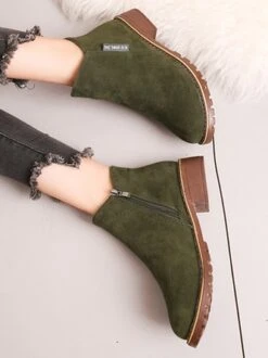 British Style Round Toe Comfortable Zip Low Heel Booties -Zolucky Sales Store d83cd94d0bb58a5eff6a13a65e89c5a4