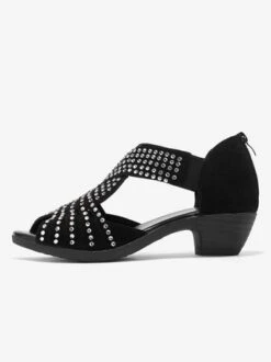 Black Rhinestone Hollow Peep Toe Chunky Heel Dress Sandals -Zolucky Sales Store d847825228ae3438b16a74dfd18e8444