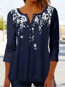 Casual Floral V Neck Tunic T-Shirt