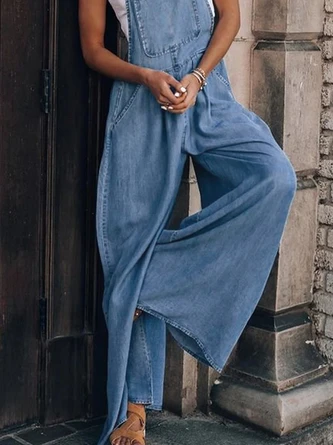 Casual Loose Plain Denim Denim Bib Pants 3 Casual Loose Plain Denim Denim Bib Pants - Image 3
