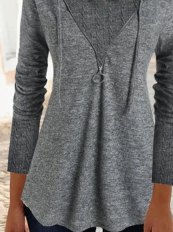 Plain Hooded Drawstring Cable Knit Mixed Media Sweatshirt -Zolucky Sales Store daffdc4358eb36d8e73c148f1fd8b85f