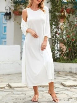 Women 3/4 Sleeve Round Neck Midi Dress Two-Piece Suit 16 Women 3/4 Sleeve Round Neck Midi Dress Two-Piece Suit -Zolucky Sales Store db52a13f460b2573f958a22e1cd1d35a