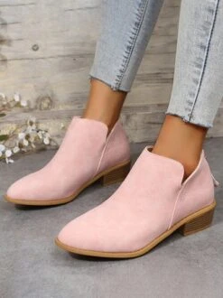 British Style Pointed Toe Casual Back Zip Low Heel Chunky Heel Booties -Zolucky Sales Store db71293c104390529f990cb69a4b18c5