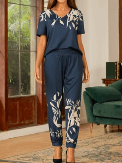 V Neck Casual Floral Pattern Two-Piece Set -Zolucky Sales Store dbc72e524802fd5fdc2e6585f6437035