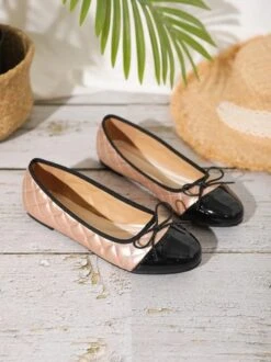 Casual Bow Decor Color Block Quilted Ballet Flats -Zolucky Sales Store dbcc63cb10e675246e9054e45e0984ae