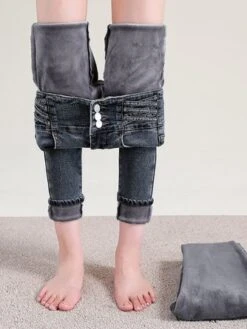 Fleece Plain Casual Denim Jeans -Zolucky Sales Store dc701a710ea4c7672a548126448f4741