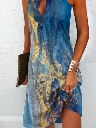 Abstract Printed Halter Sleeveless Dress 3 Abstract Printed Halter Sleeveless Dress - Image 3