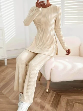 Plain Long Sleeve Crew Neck Casual Two Piece Set 1 Plain Long Sleeve Crew Neck Casual Two Piece Set