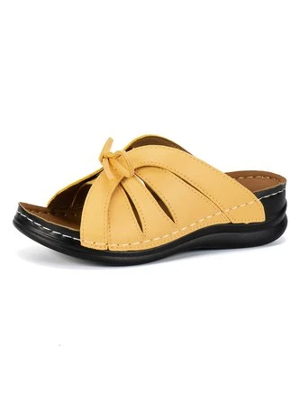 Casual Bowknot Hollow Out PU Comfy Wedge Heel Slide Sandals 7 Casual Bowknot Hollow Out PU Comfy Wedge Heel Slide Sandals - Image 7