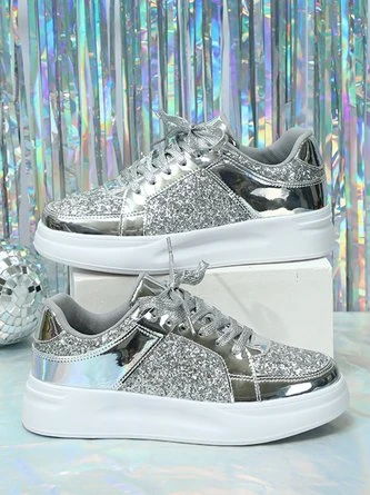 Women Fashion Glitter Paneled Lace-Up Skate Shoes 2 Women Fashion Glitter Paneled Lace-Up Skate Shoes - Image 2