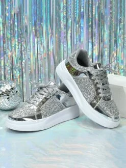 Women Fashion Glitter Paneled Lace-Up Skate Shoes 24 Women Fashion Glitter Paneled Lace-Up Skate Shoes -Zolucky Sales Store decf4f7d089b56e5e682934e9bbbb8fe