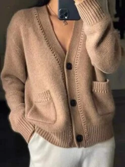 Yarn/Wool Yarn Casual Loose Plain Cardigan