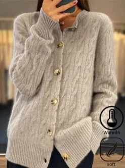 Yarn/Wool Yarn Crew Neck Casual Cardigan