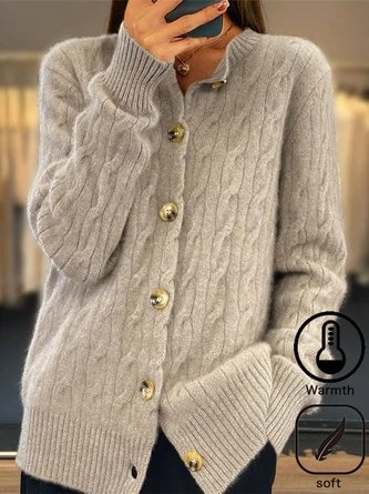 Yarn/Wool Yarn Crew Neck Casual Cardigan 1 Yarn/Wool Yarn Crew Neck Casual Cardigan