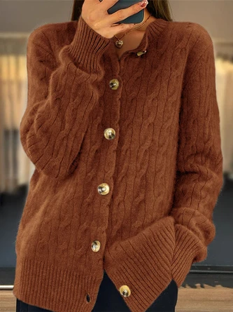Yarn/Wool Yarn Crew Neck Casual Cardigan 4 Yarn/Wool Yarn Crew Neck Casual Cardigan - Image 4