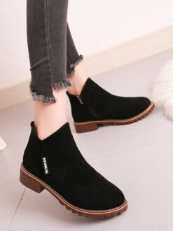 British Style Round Toe Comfortable Zip Low Heel Booties -Zolucky Sales Store dfa413c5de19f1a45ec1352f441be32e