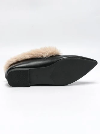 Women Metal Decor Commuting Furry Synthetic Leather Loafers 10 Women Metal Decor Commuting Furry Synthetic Leather Loafers - Image 10