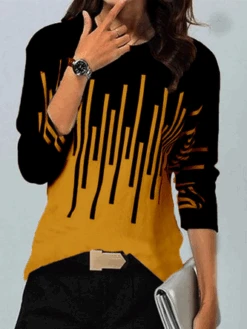 Daily Casual Geometric Cotton Blends Crew Neck Long Sleeve T-shirt -Zolucky Sales Store dfc88dda6ba1e0afee1f51dc46657628