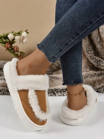 Color Block Casual Faux Fur Paneled Toe-covered Slippers 6 Color Block Casual Faux Fur Paneled Toe-covered Slippers - Image 6