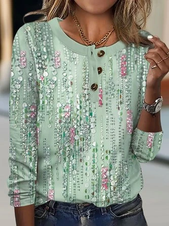 Casual Floral Buckle Loose T-Shirt 1 Casual Floral Buckle Loose T-Shirt