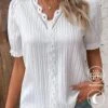 V Neck Plain Lace Elegant Shirt